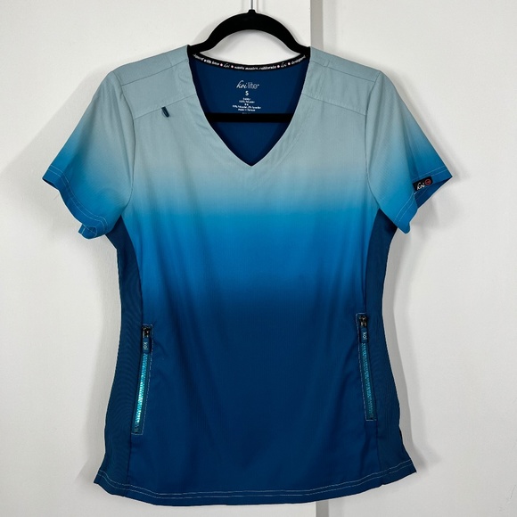 Koi Lite Reform Ombre‎ V-Neck Top, S, Electric Blue and Navy, Scrubs - Picture 2 of 14